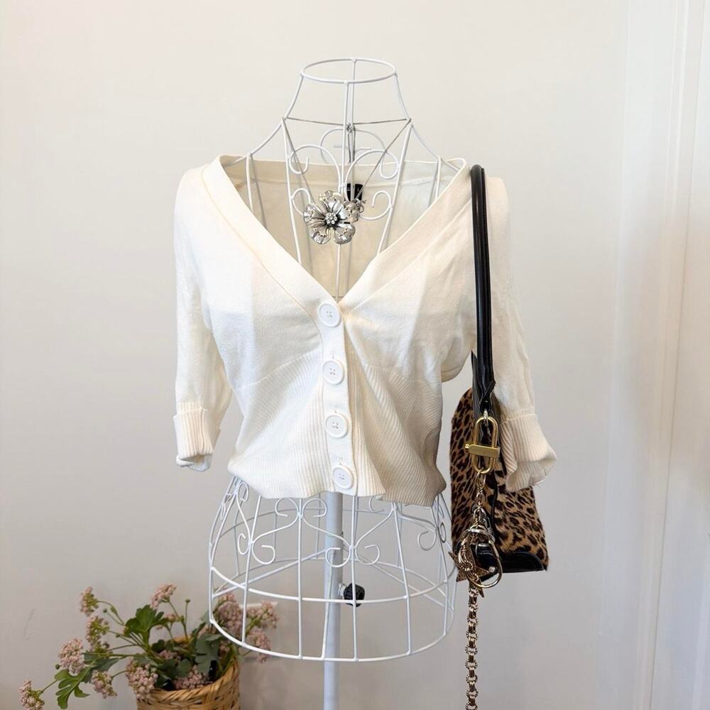 The cutest vintage y2k white button cropped bolero sweater v neck top/ cardigan